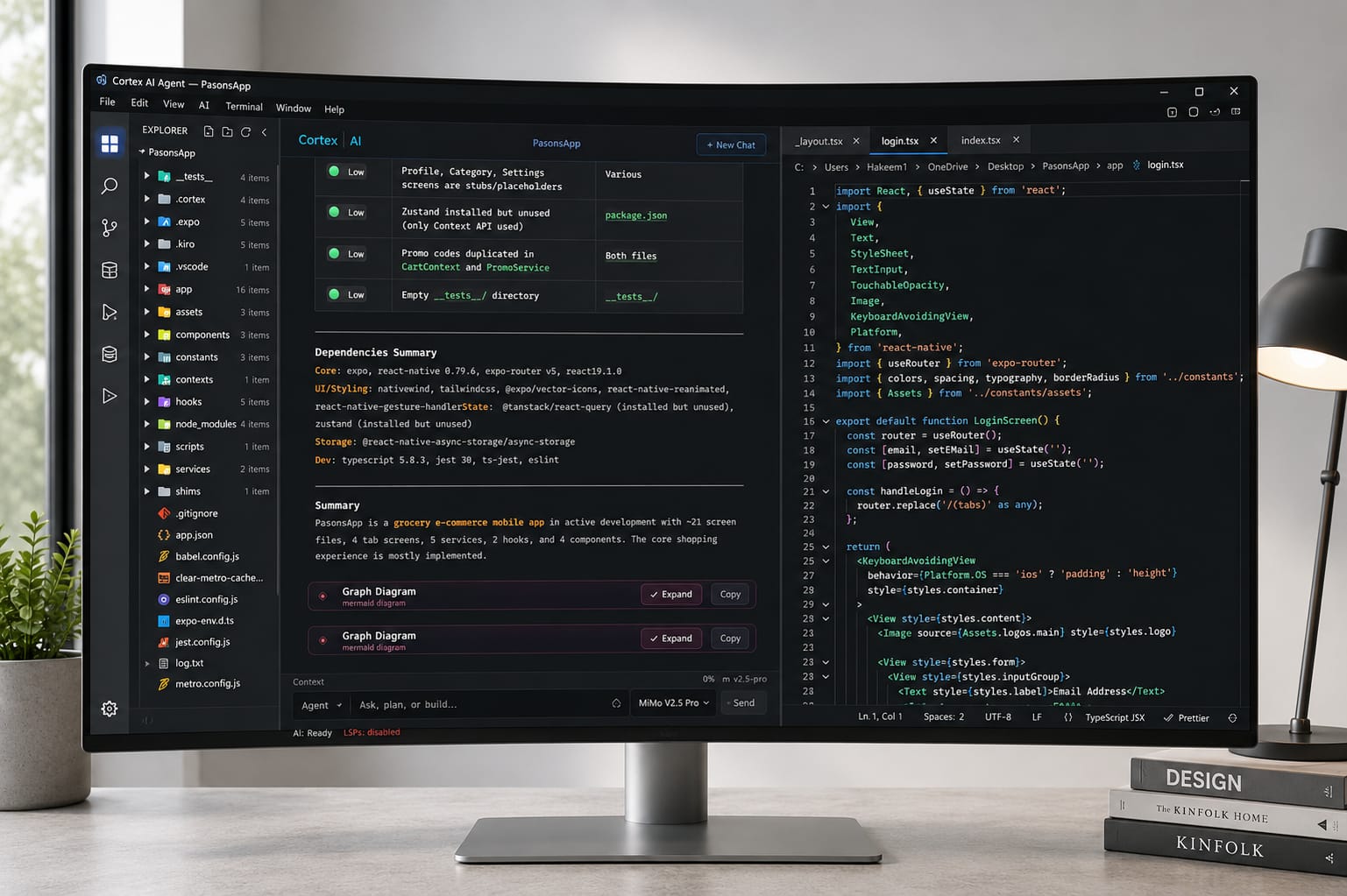 Cortex AI IDE installed — dark mode editor with the agent panel open