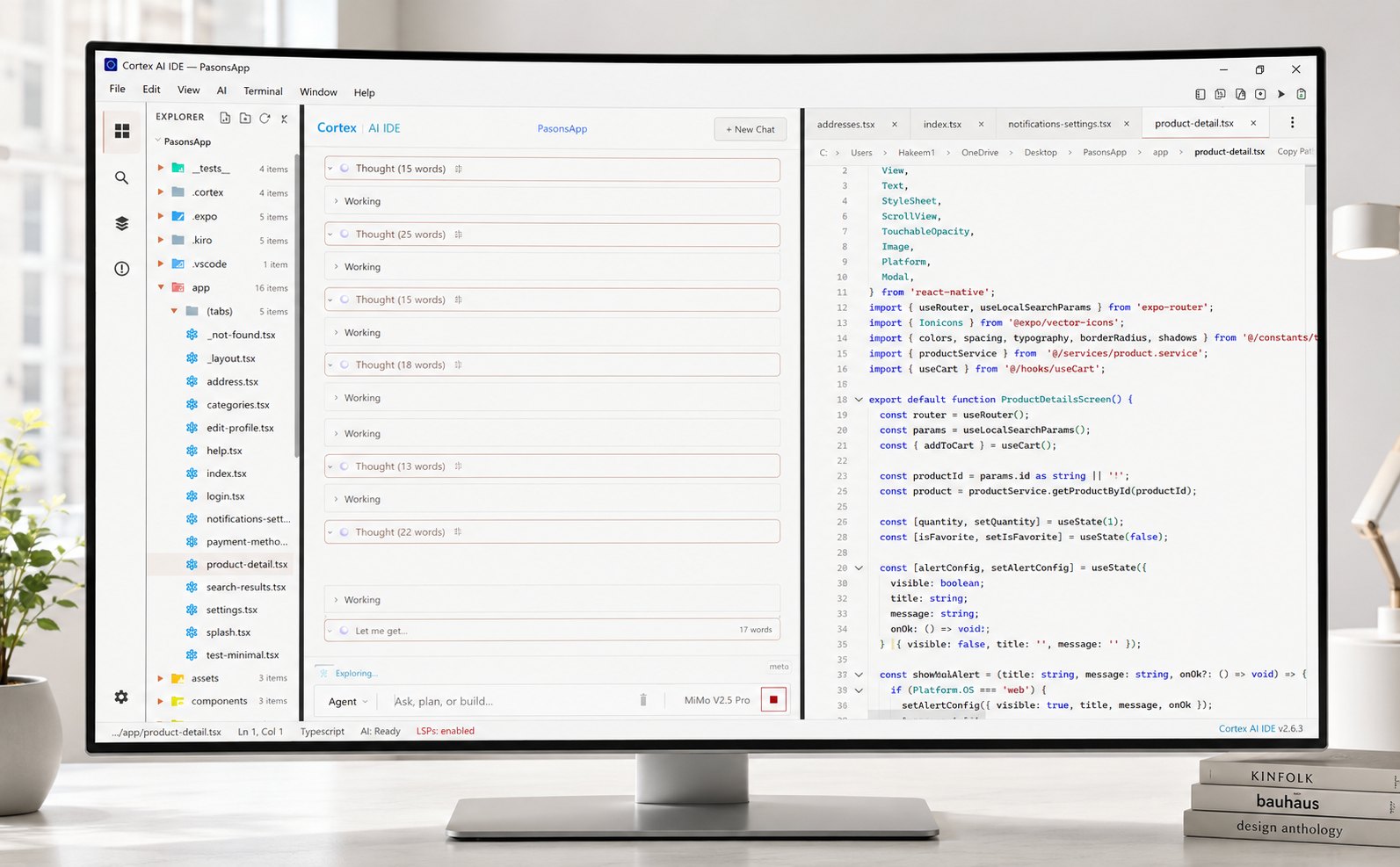Cortex AI IDE editor with agent panel
